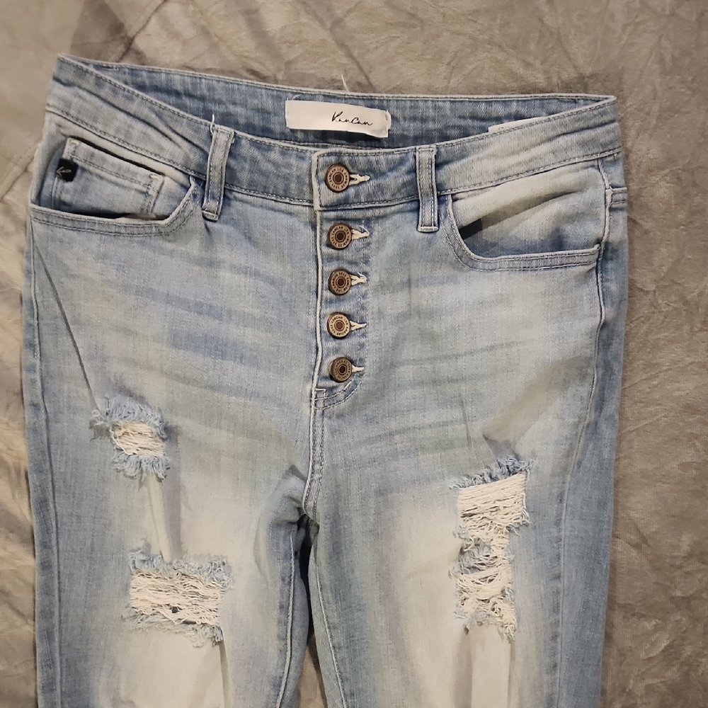 KanCan Light Blue Distressed Skinny Jeans with Button Fly